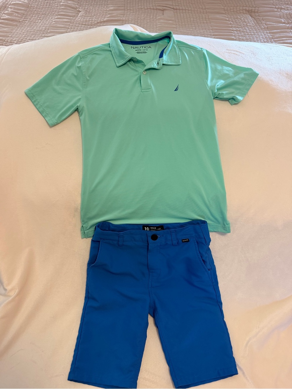 Nautica Mint Green Polo with Bright Blue Flat-Front Hurley Shorts